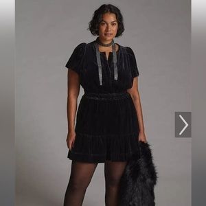 Women’s Plus Size 1x Maeve Somerset Black Velvet Tiered Mini Dress NWT